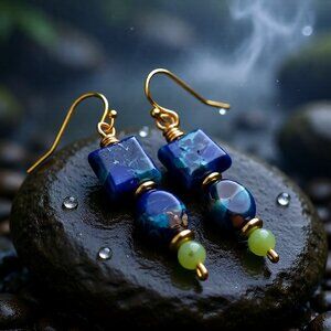 Handmade: Deep Blue Sea Sediment Jasper Dangle Earrings - Jeans Denim Lovers